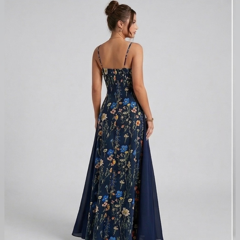 Midnight Navy Floral Print Maxi Dress - Picture 4 of 10